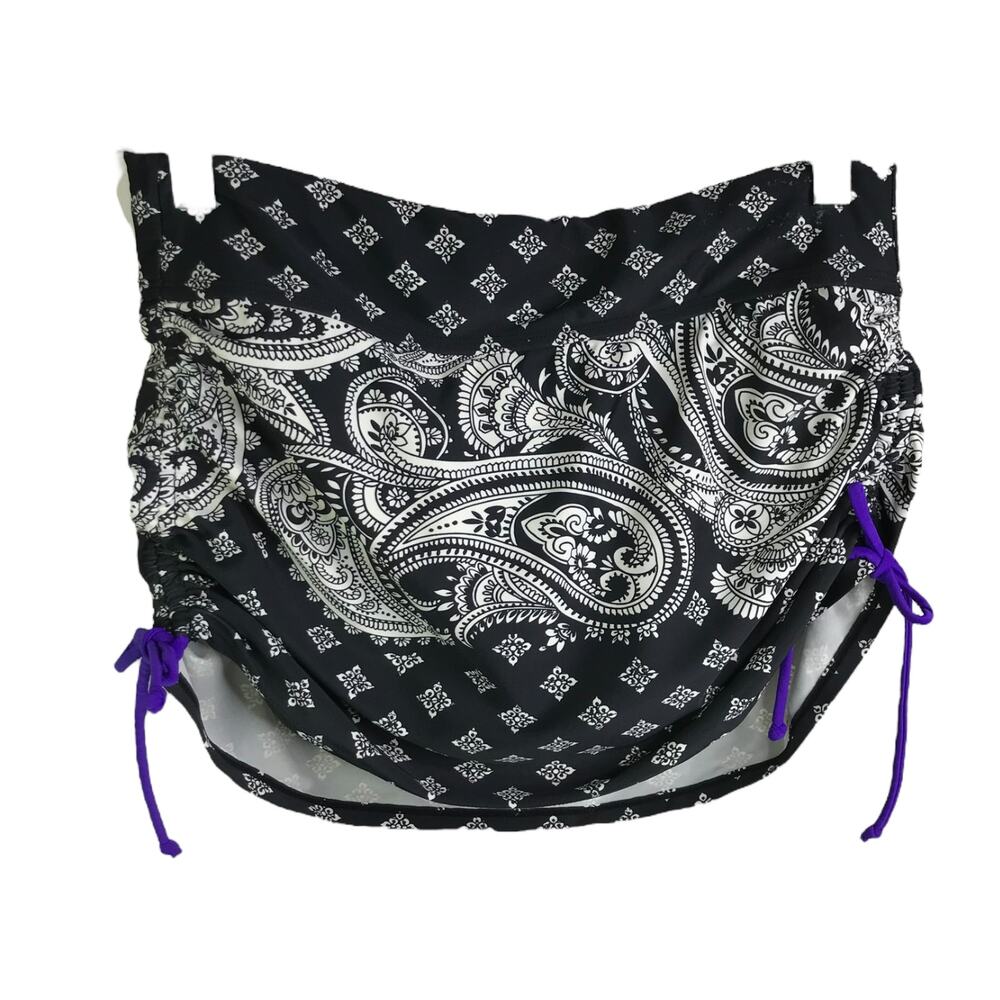 Athleta Bikini Bottom Womens Sz S Black Paisley‎ Pull On Ruched Swimwear